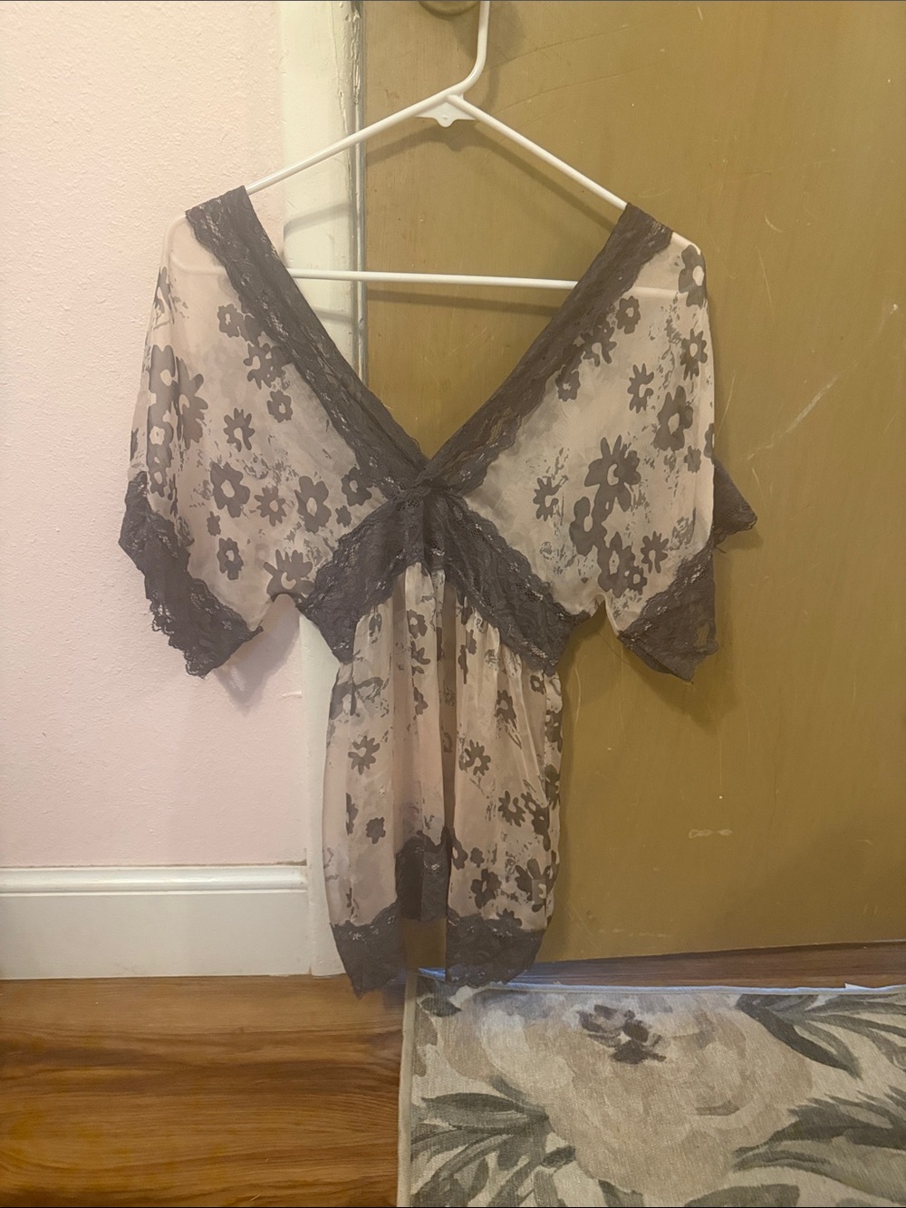 Rue21 Sheer Beige Camisole with Brown Floral Lace Trim